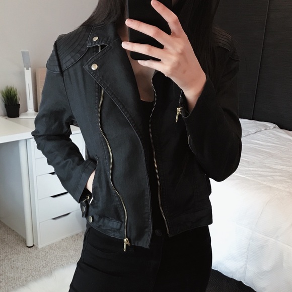 •UO Black Denim Moto Utility Jacket• - Picture 3 of 6